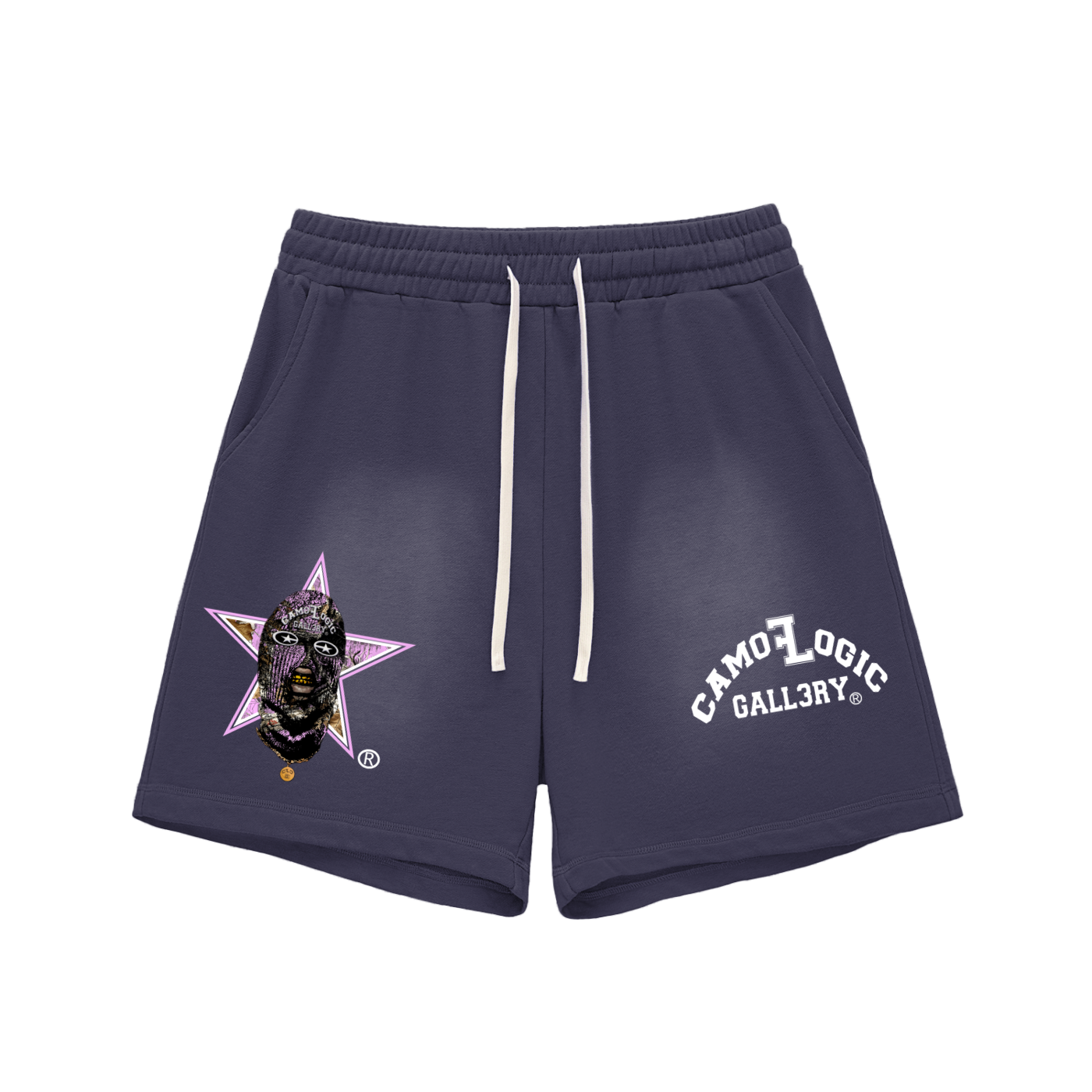 Pink Camoflogic Star Sun Fade Raw Edge Cotton Shorts