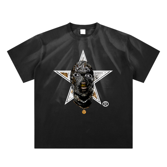 White Camoflogic Star Design Hand-Scrunched Sunfade T-Shirt