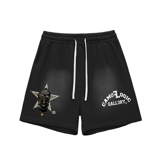 Olive green Camoflogic Star Sun Fade Raw Edge Cotton Shorts