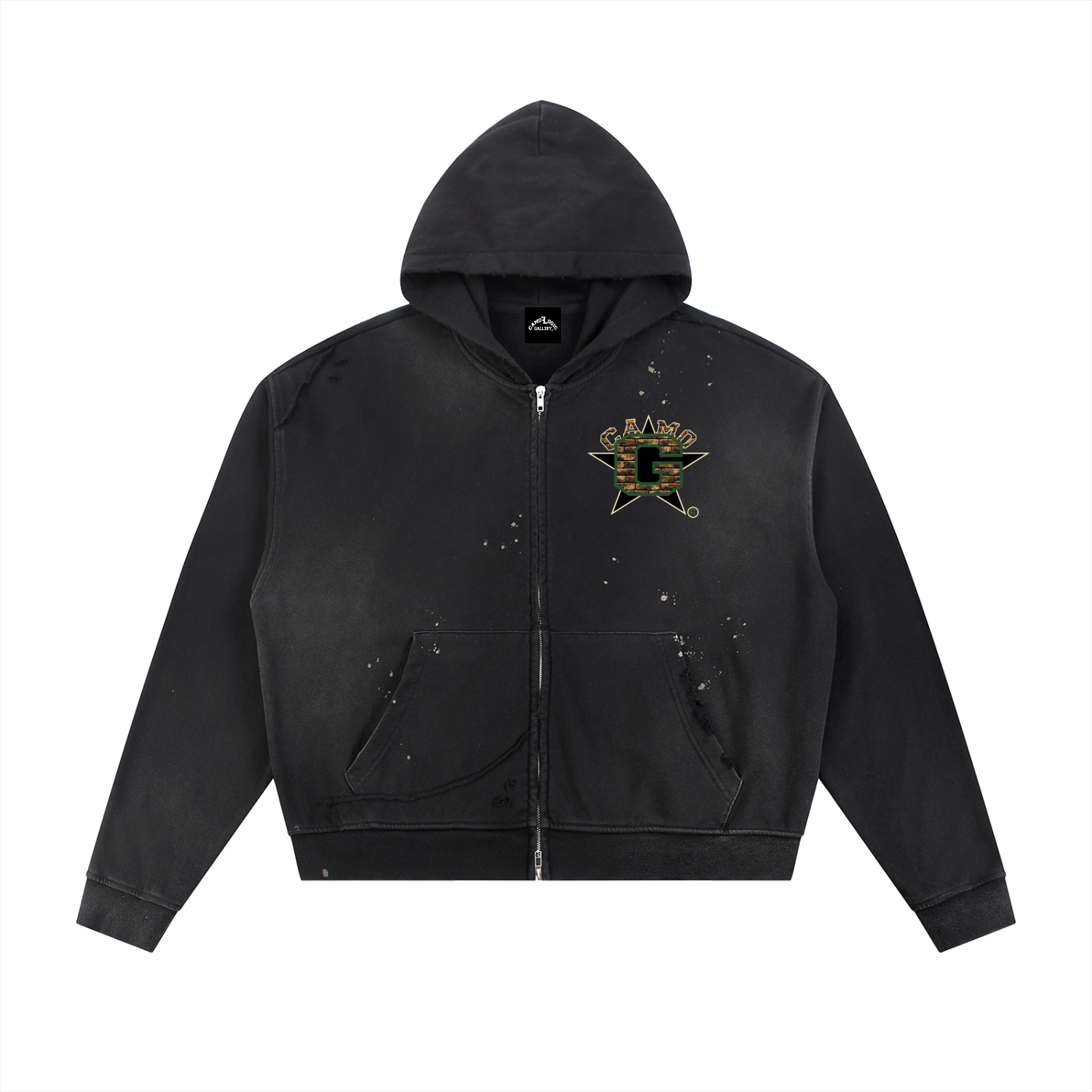 Sun Fade Frayed Raw Edge Fleece Zip Hoodie
