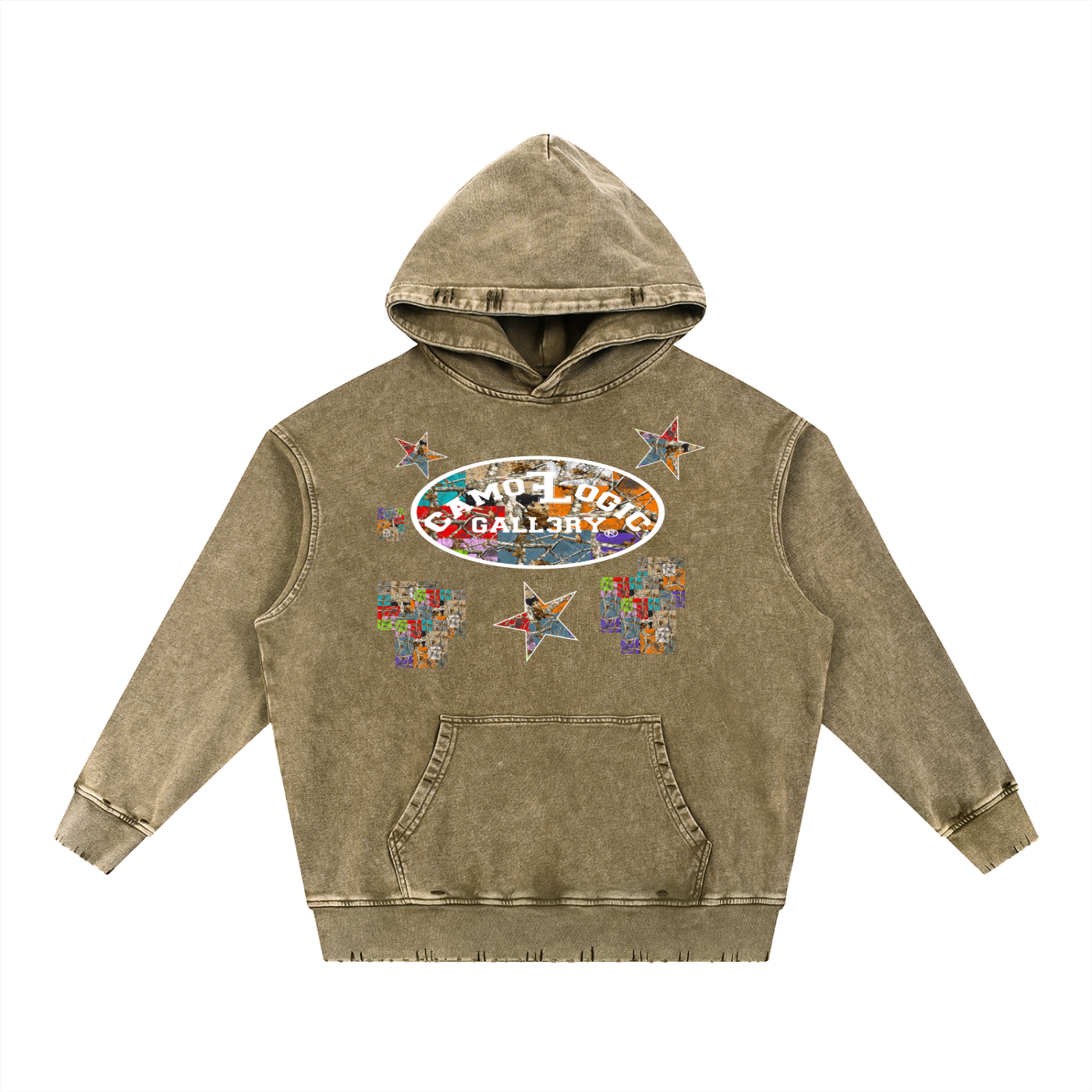 Multi Camoflogic Snow Wash Hand-Frayed Heavyweight  Hoodie