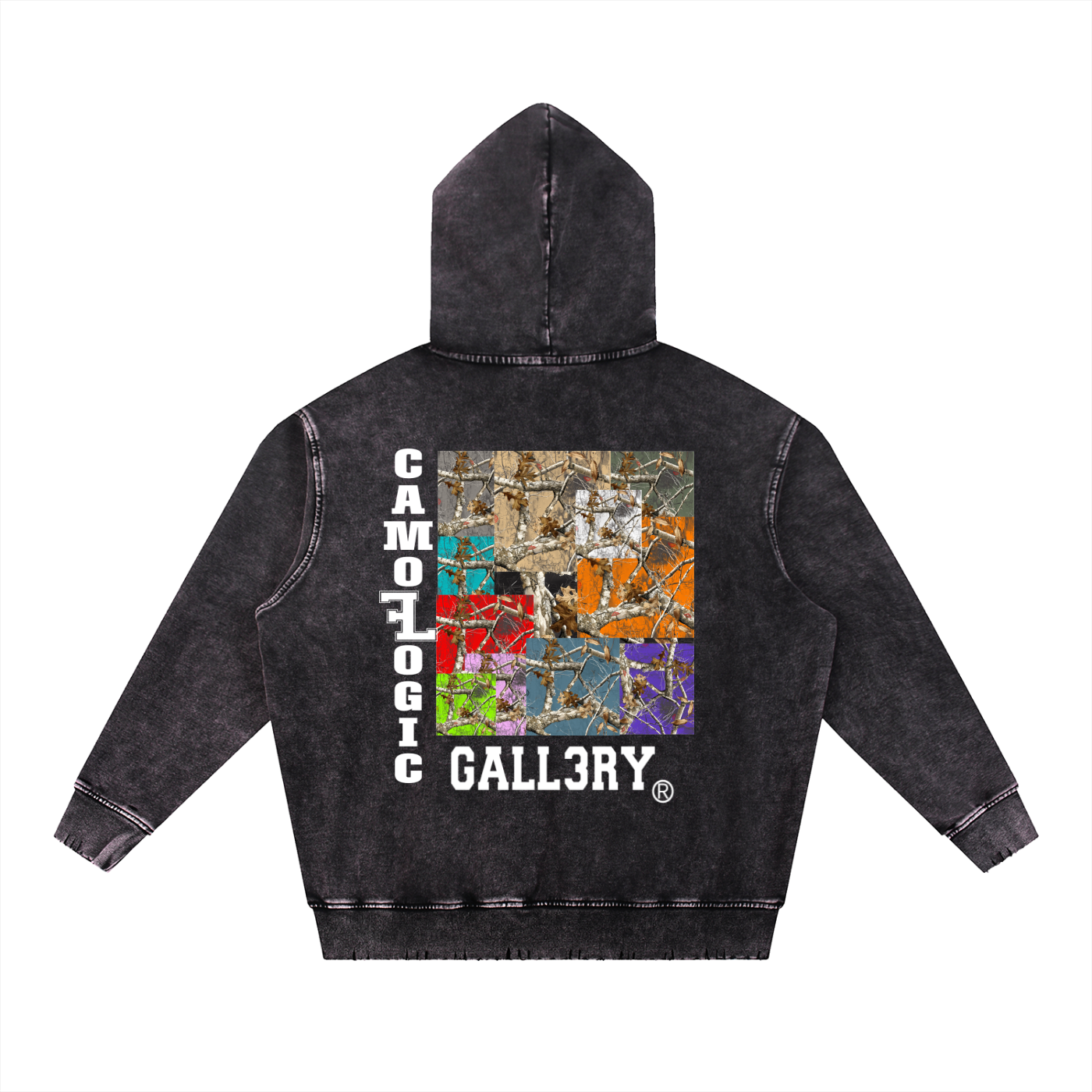 Multi Camoflogic Snow Wash Hand-Frayed Heavyweight  Hoodie
