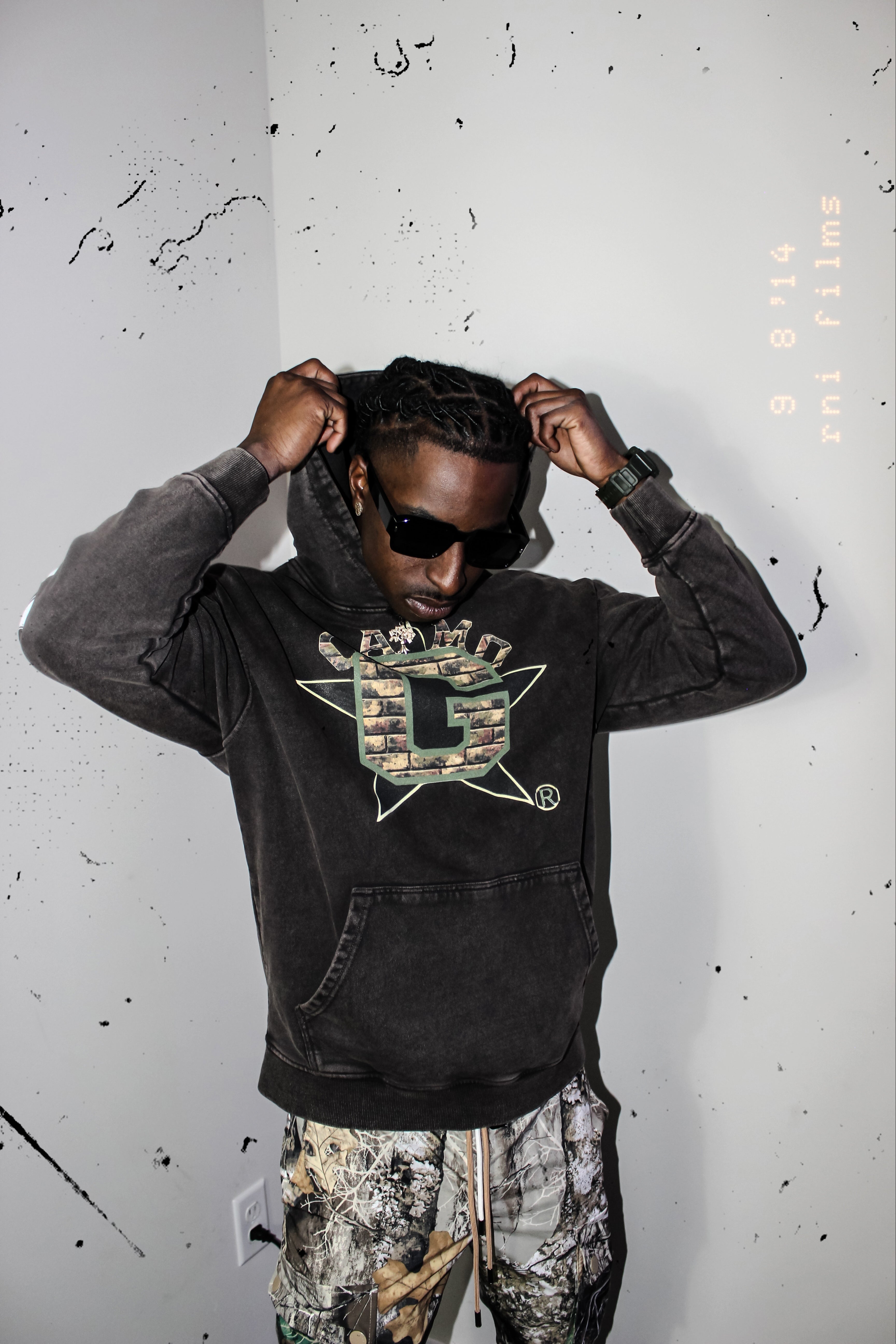 Camo G Snow Washed Loose Cotton Hoodie