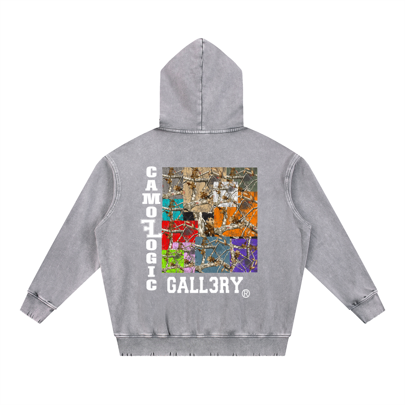 Multi Camoflogic Snow Wash Hand-Frayed Heavyweight  Hoodie