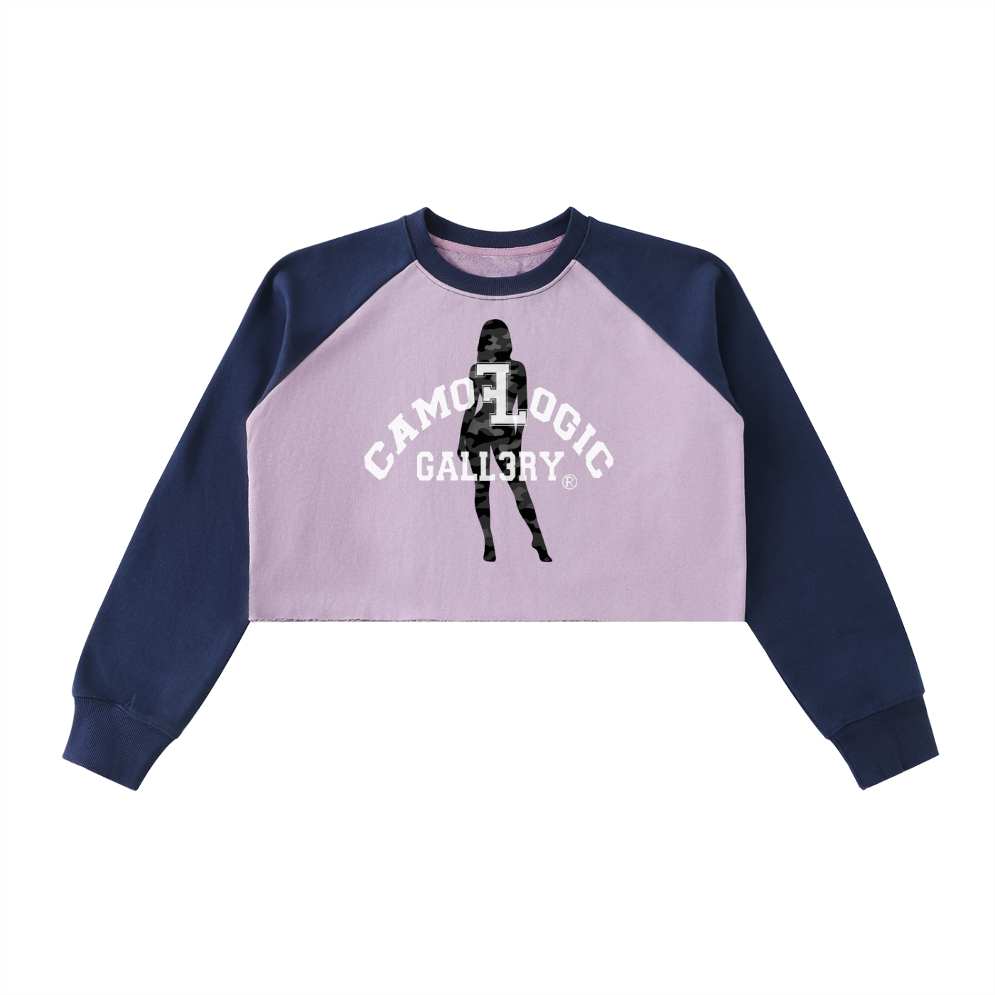 Female Camoflogic Gall3ry Raw-Hem Color-Block Raglan Crop Sweatshirt