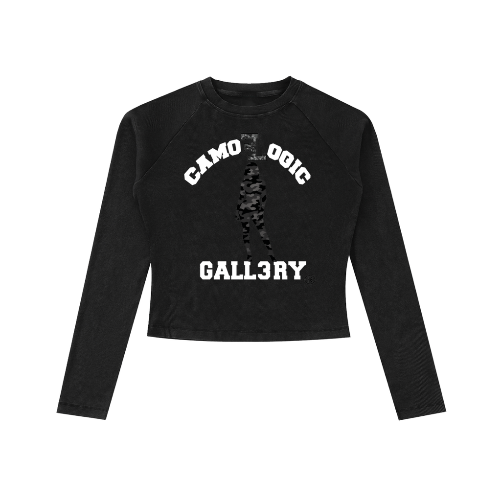 Female Camoflogic Gall3ry Baddie Dyed Washed Raglan Long Sleeve Slim T-Shirt