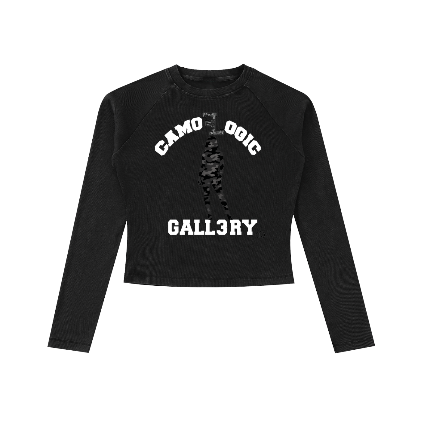 Female Camoflogic Gall3ry Baddie Dyed Washed Raglan Long Sleeve Slim T-Shirt