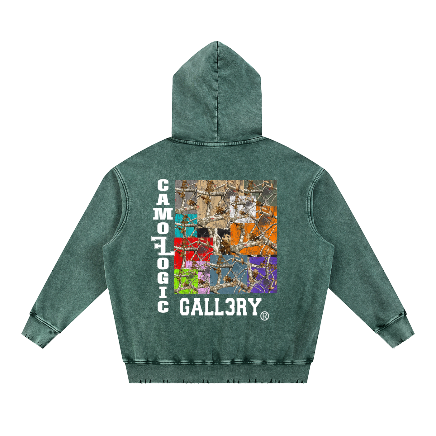 Multi Camoflogic Snow Wash Hand-Frayed Heavyweight  Hoodie