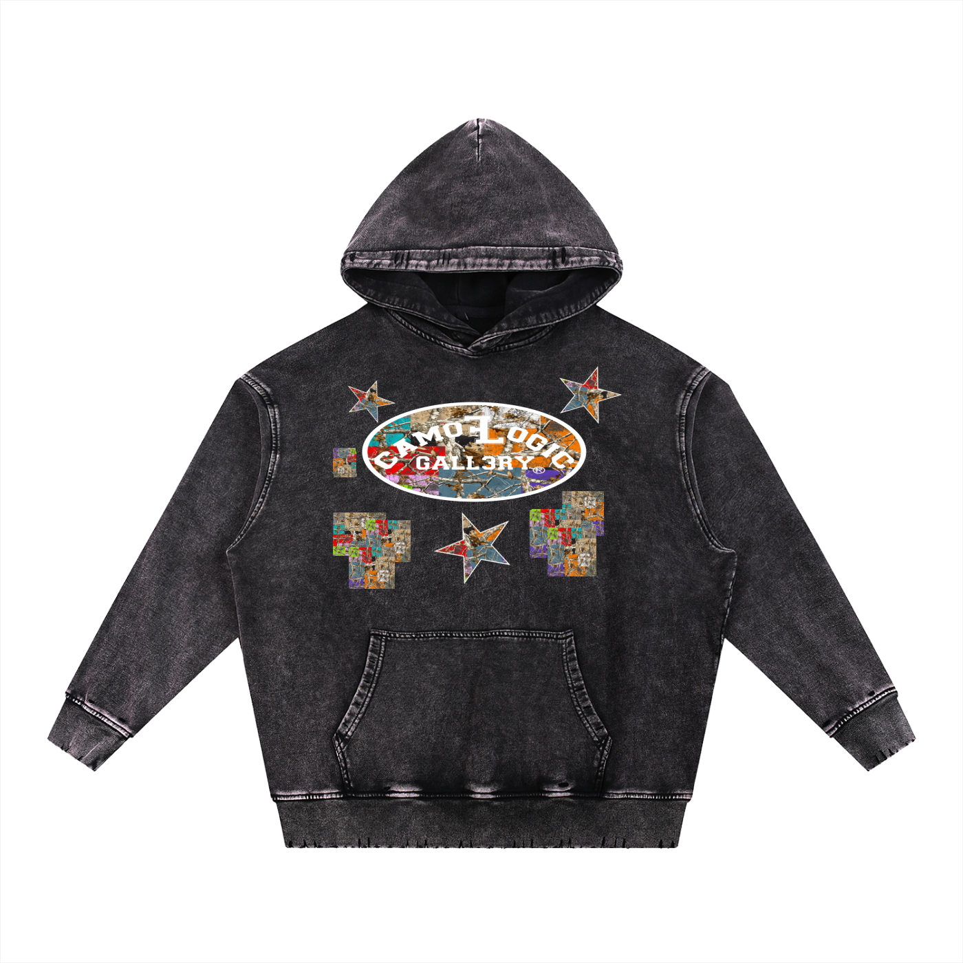 Multi Camoflogic Snow Wash Hand-Frayed Heavyweight  Hoodie