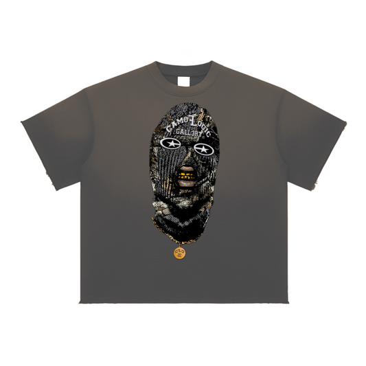 Grey Camoflogic Star Sun Fade Raw Edge T-Shirt