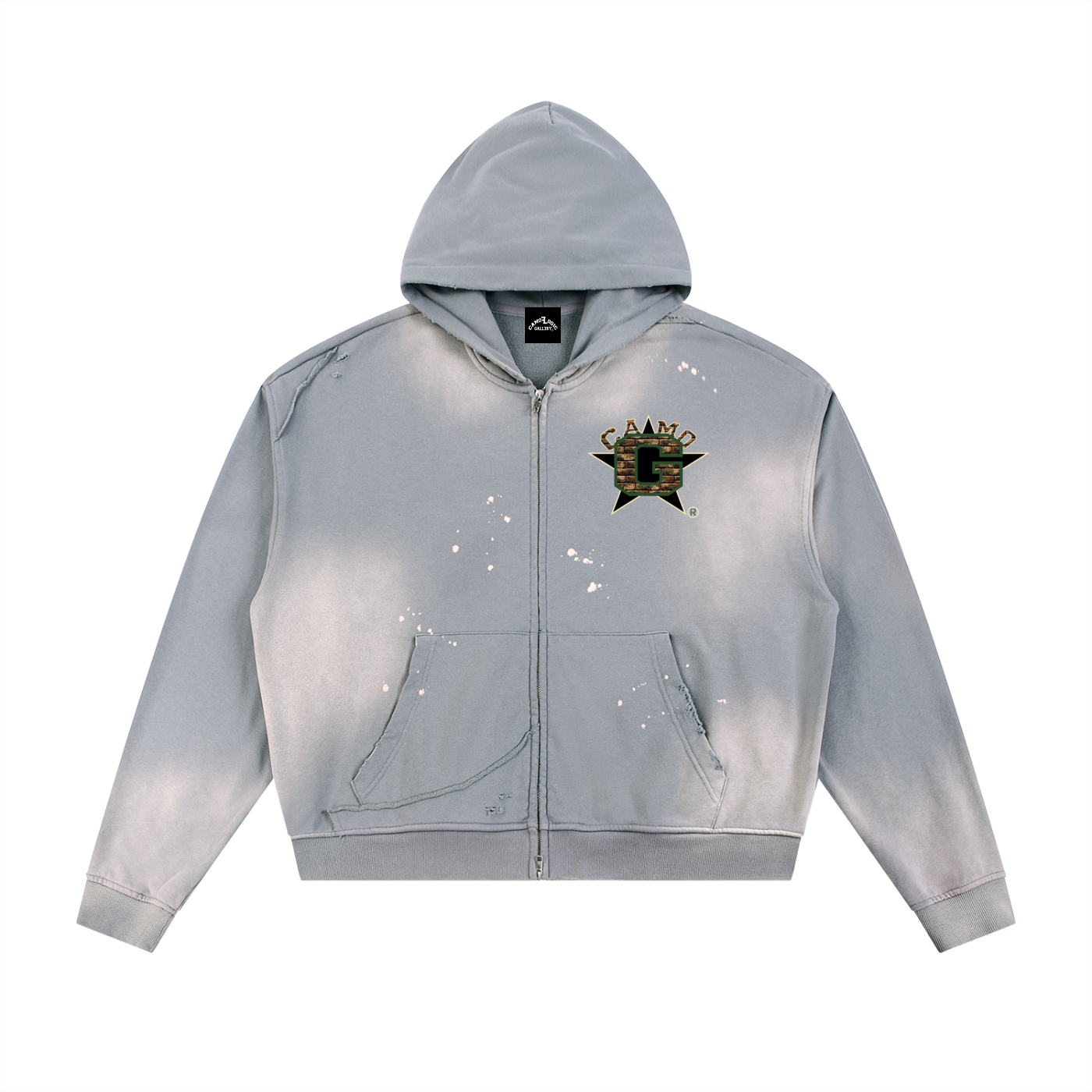 Sun Fade Frayed Raw Edge Fleece Zip Hoodie