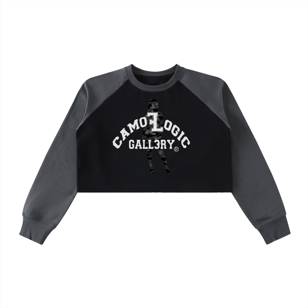 Female Camoflogic Gall3ry Raw-Hem Color-Block Raglan Crop Sweatshirt