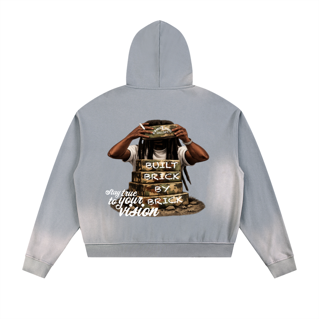 Sun Fade Frayed Raw Edge Fleece Zip Hoodie