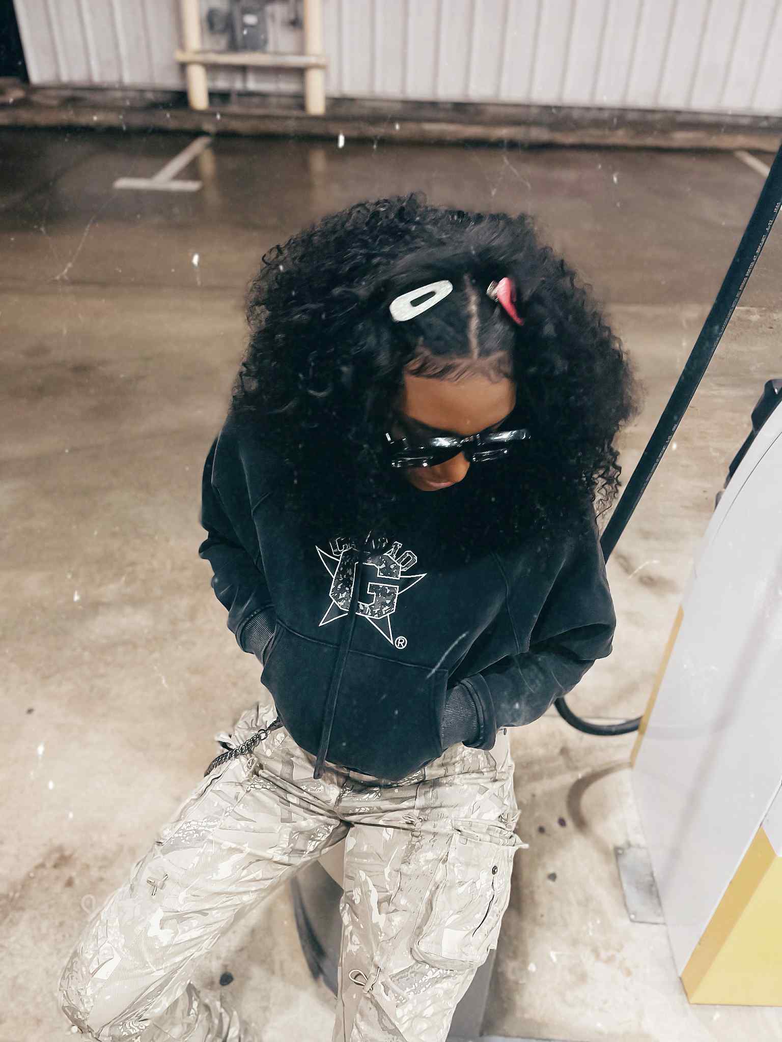 Female camo G Snow Washed Cropped Hoodie