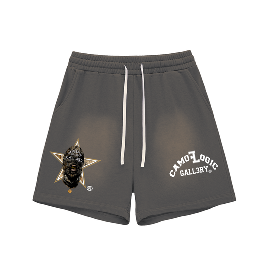 Tan Camoflogic Star Sun Fade Raw Edge Cotton Shorts
