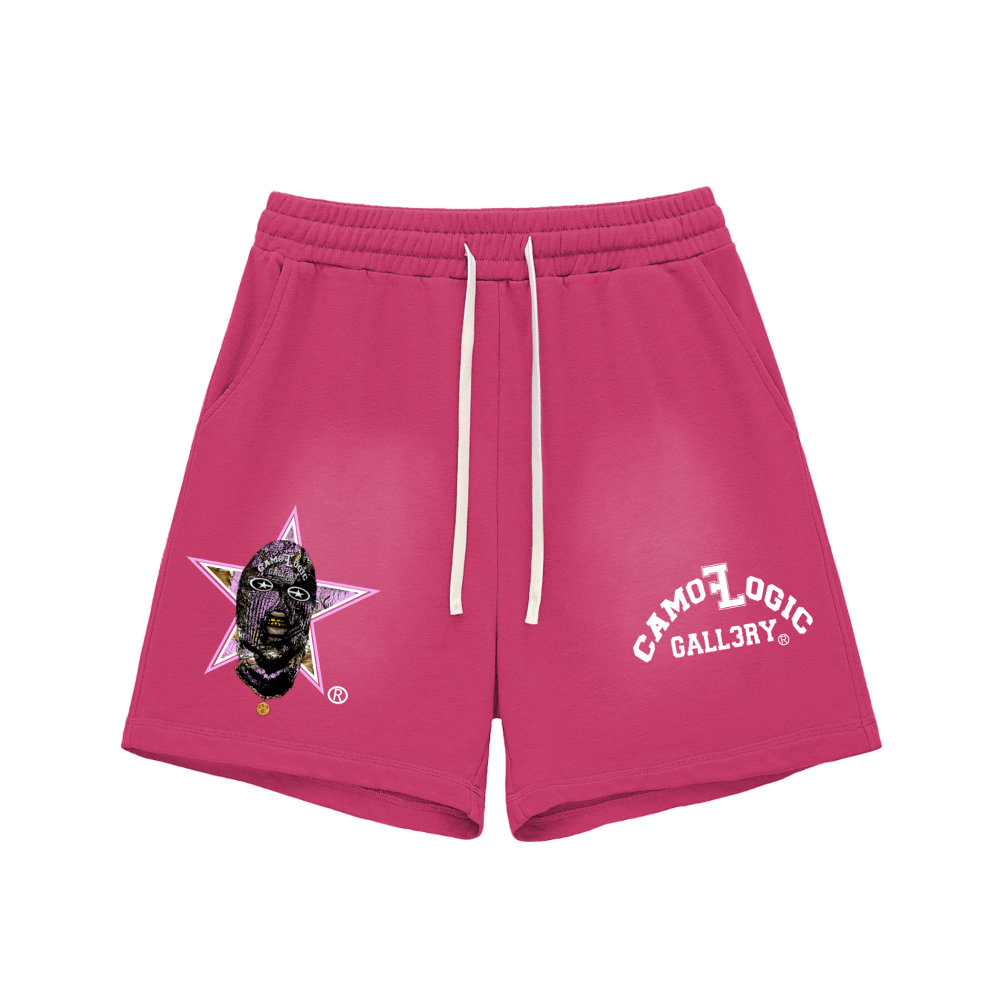 Pink Camoflogic Star Sun Fade Raw Edge Cotton Shorts