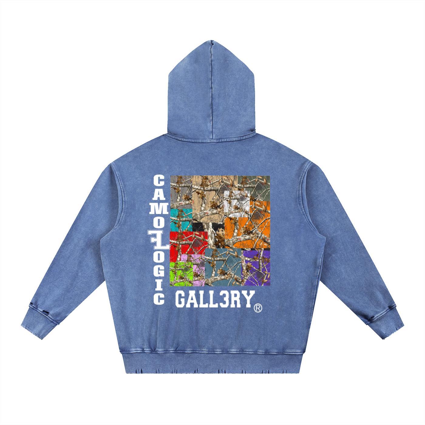 Multi Camoflogic Snow Wash Hand-Frayed Heavyweight  Hoodie