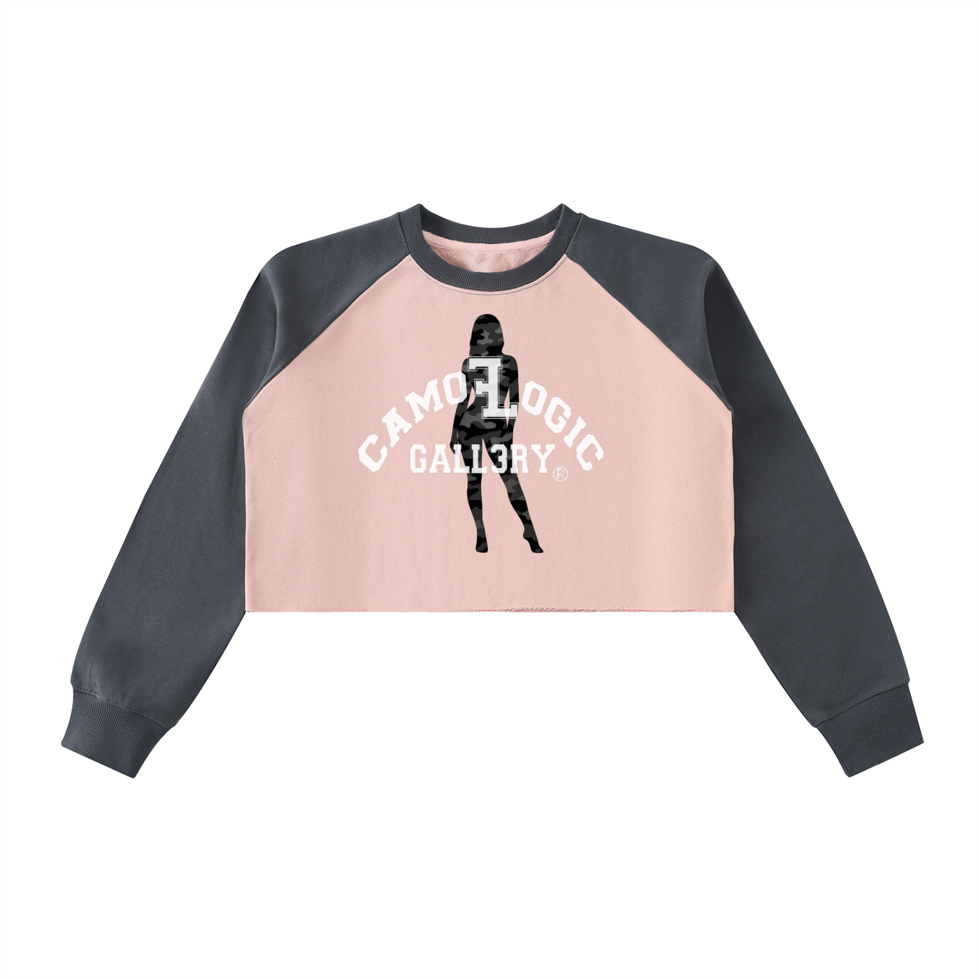 Female Camoflogic Gall3ry Raw-Hem Color-Block Raglan Crop Sweatshirt