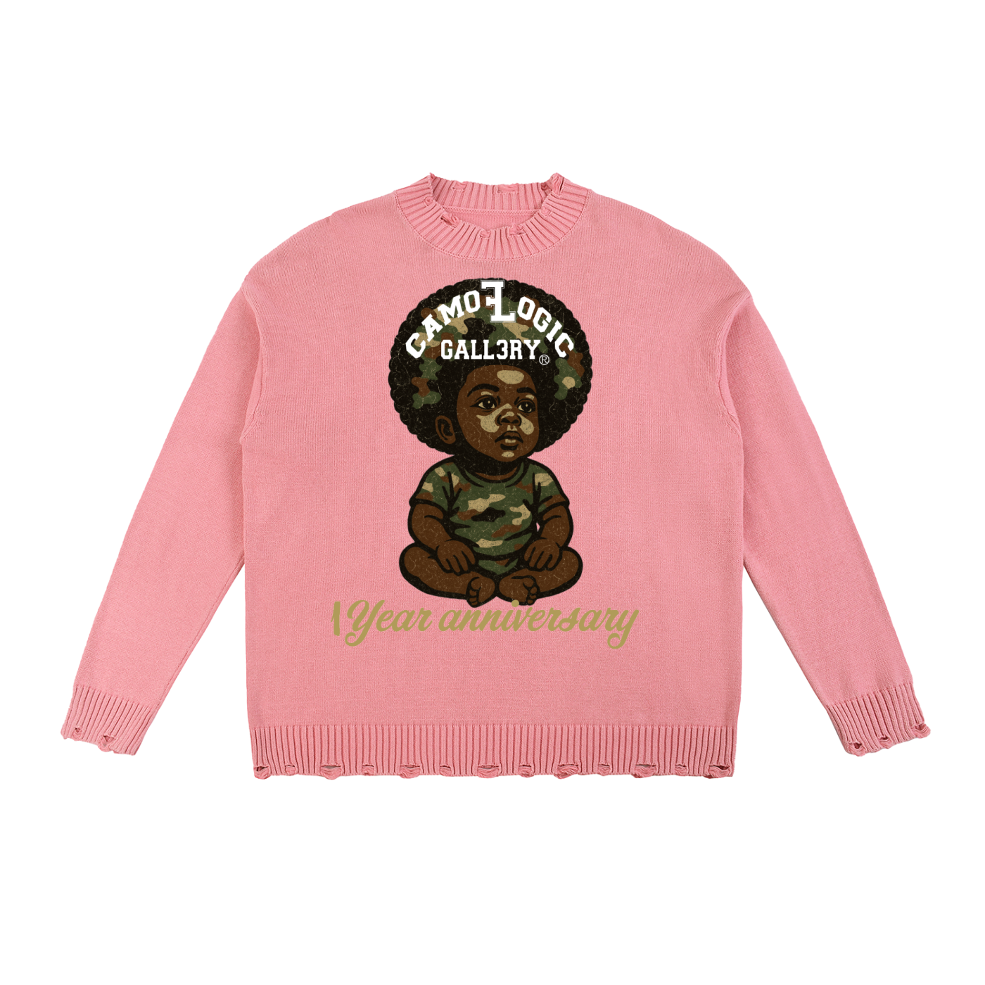 1 year anniversary Camoflogic baby Vintage Washed Hand-Frayed Sweater