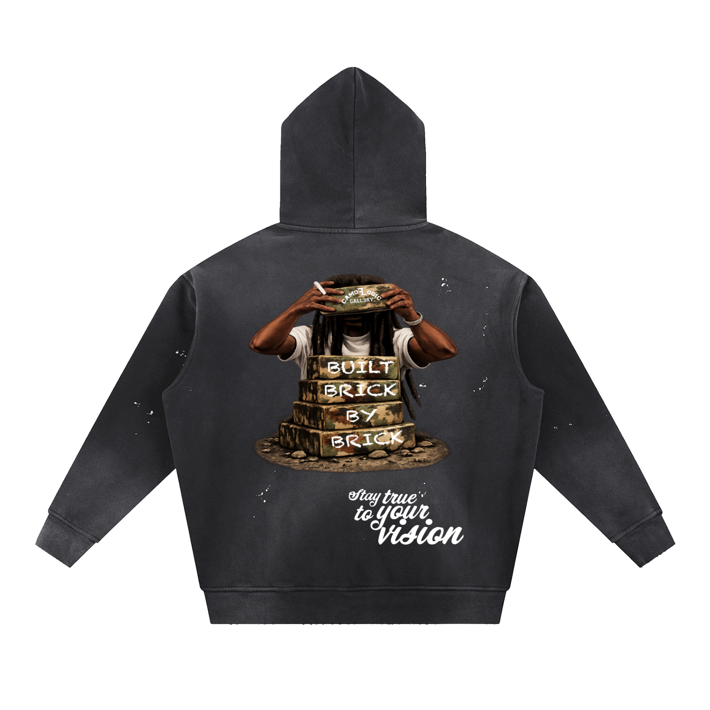 Camoflogic Brick by Brick Vintage Washed Frayed Fleece Hoodie