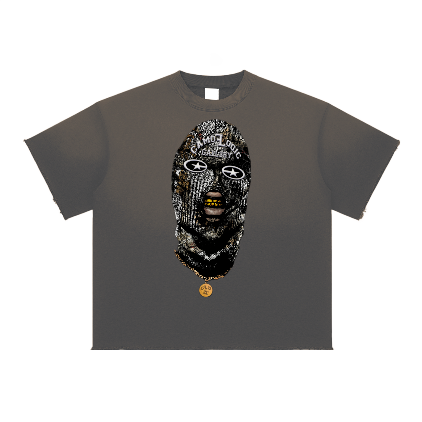 White Camoflogic Star Sun Fade Raw Edge T-Shirt