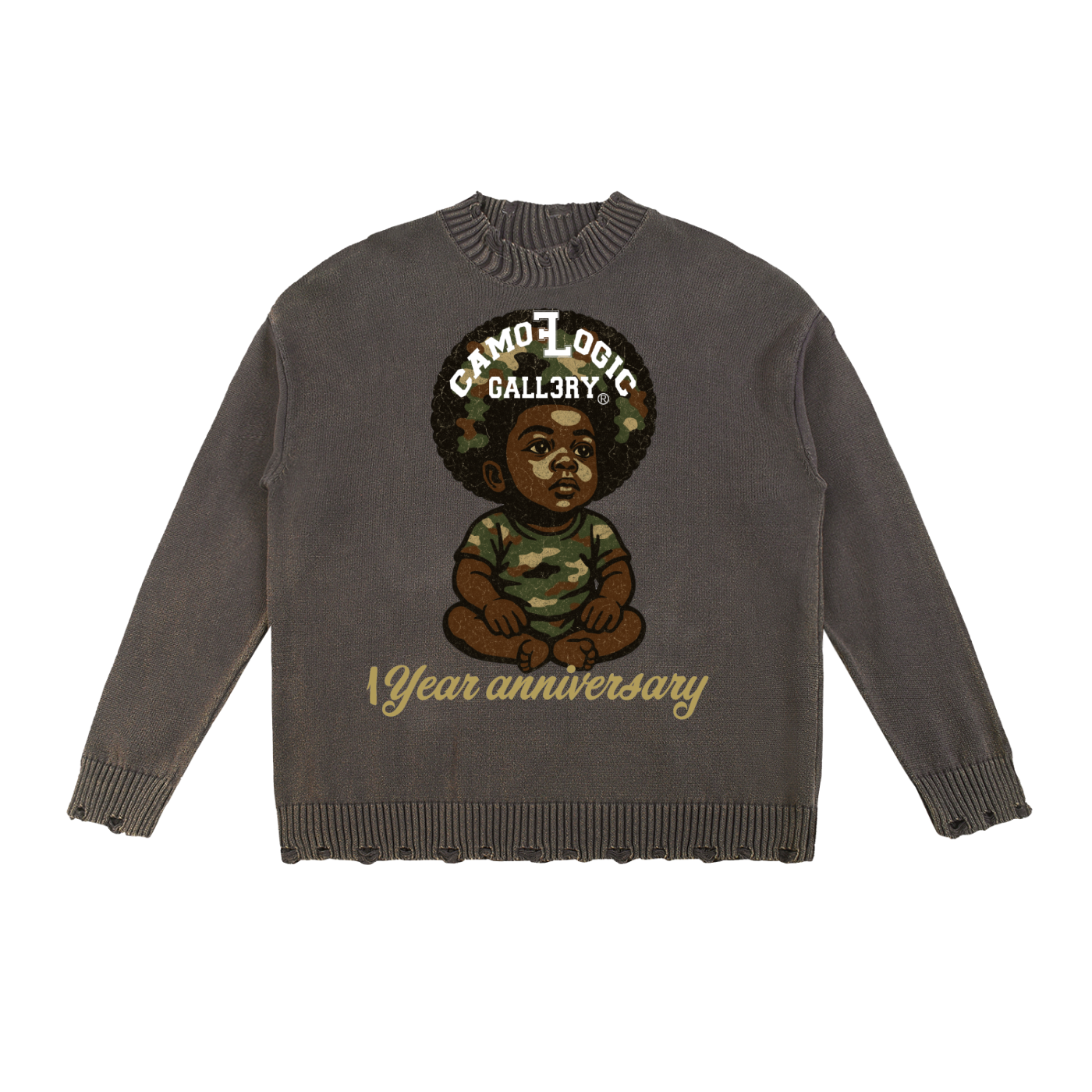 1 year anniversary Camoflogic baby Vintage Washed Hand-Frayed Sweater