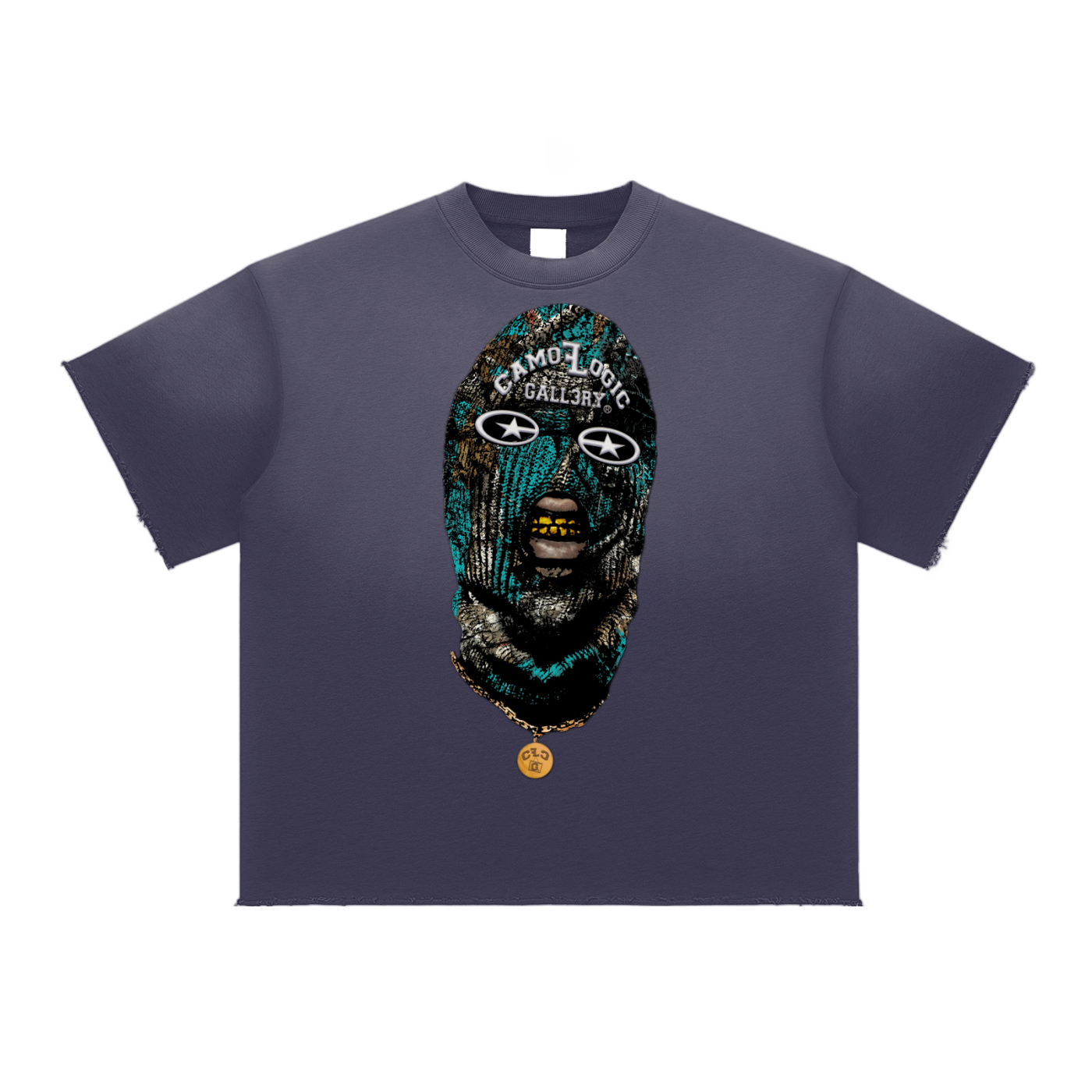 Turquoise Camoflogic Star Sun Fade Raw Edge T-Shirt