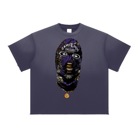 Purple Camoflogic Star Sun Fade Raw Edge T-Shirt