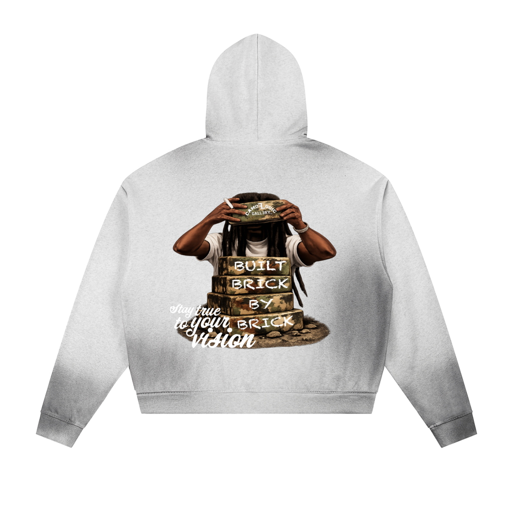 Sun Fade Frayed Raw Edge Fleece Zip Hoodie