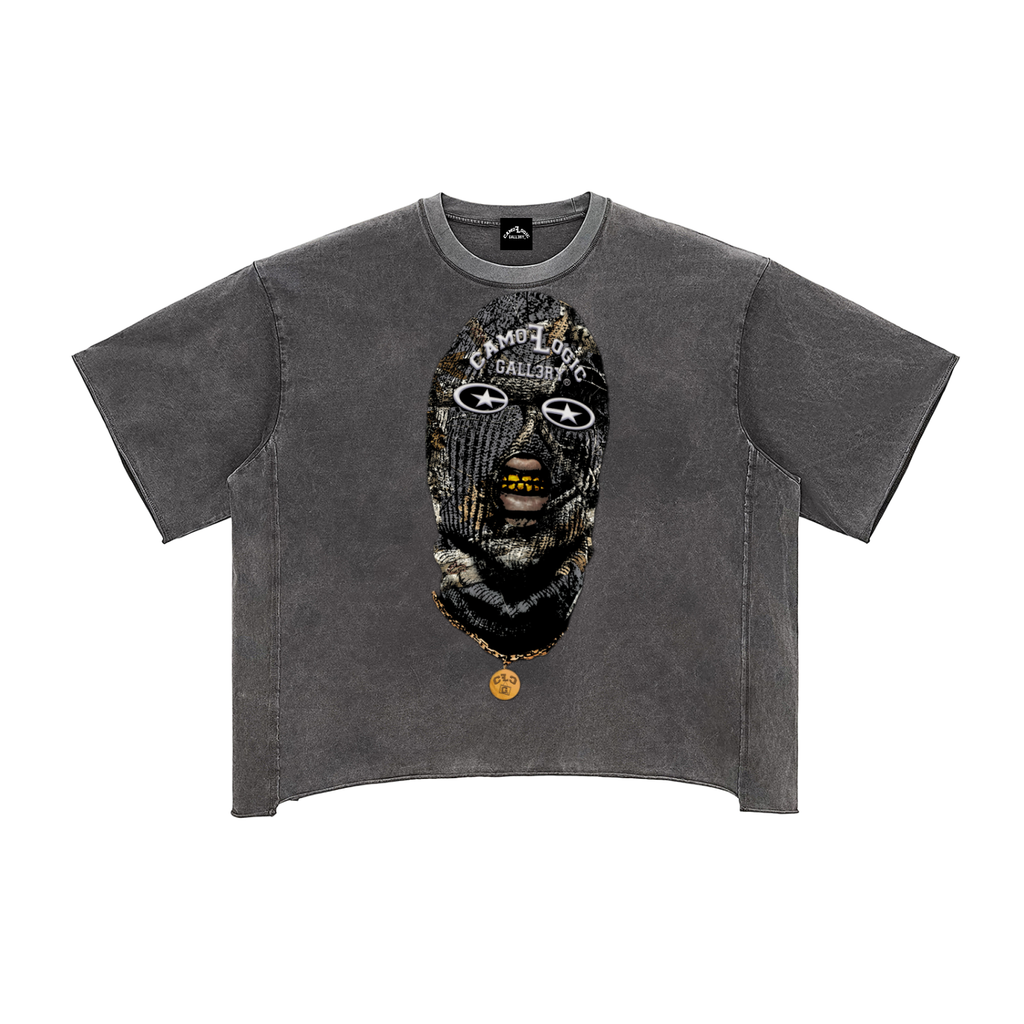 Grey Camoflogic Star Raw Edge Snow Washed Boxy T-Shirt