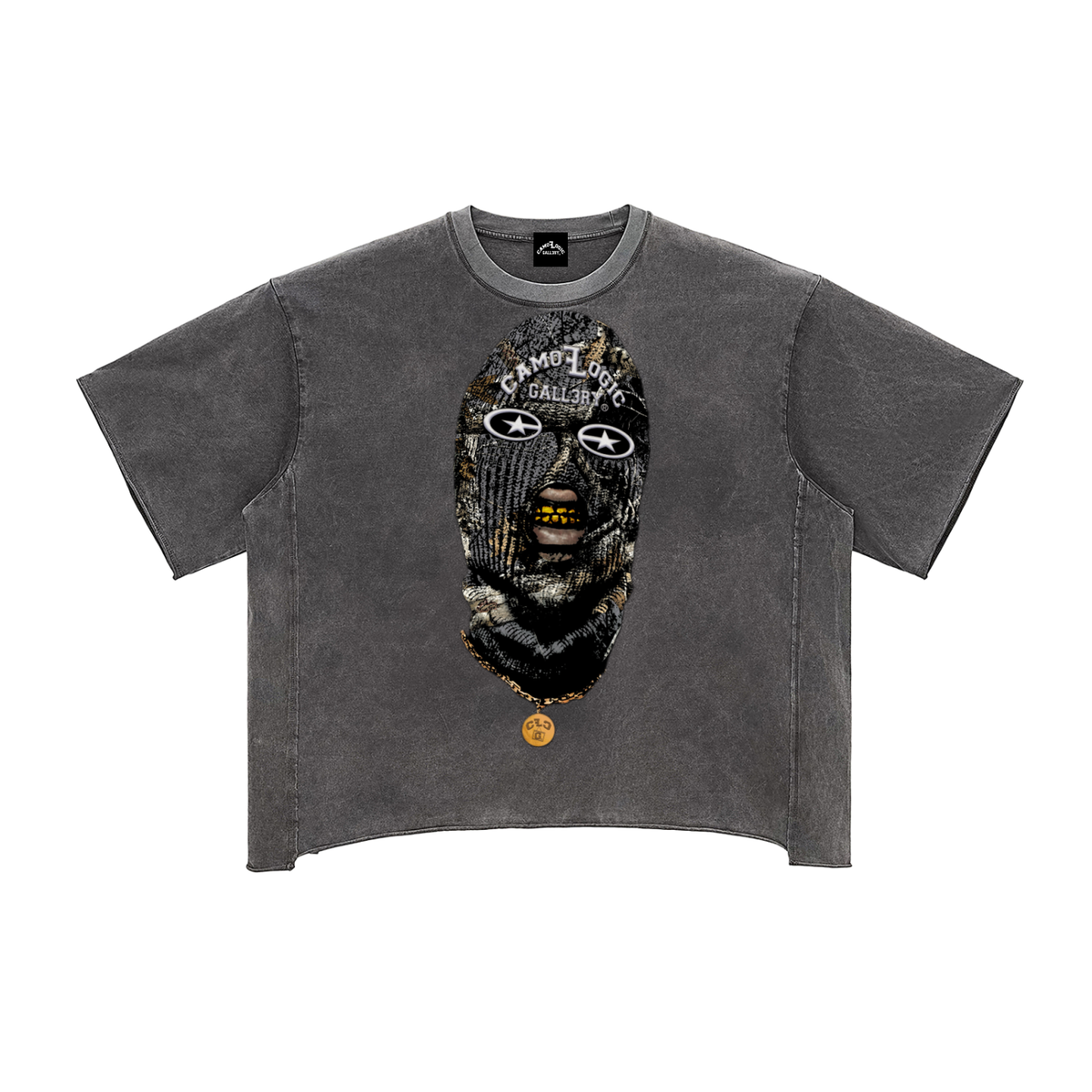 Grey Camoflogic Star Raw Edge Snow Washed Boxy T-Shirt