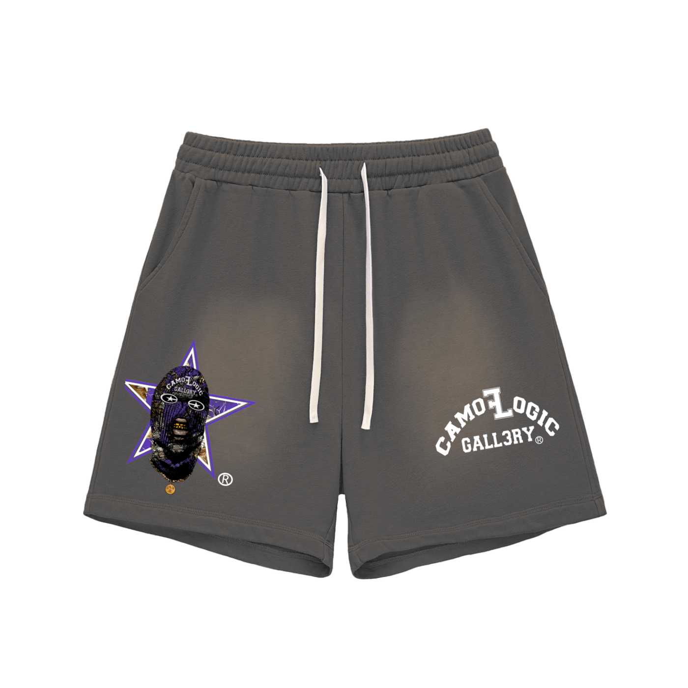 Purple Camoflogic Star Sun Fade Raw Edge Cotton Shorts