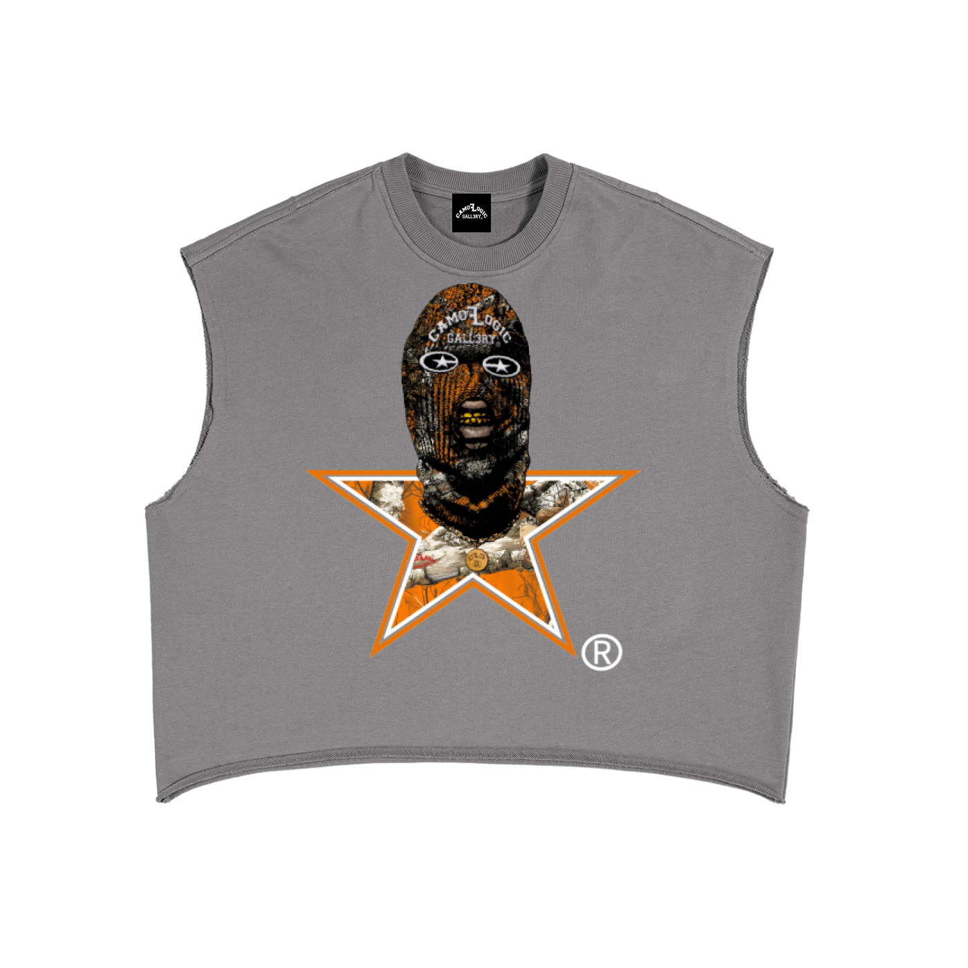 Orange Camoflogic Star French Terry Boxy Tank Top